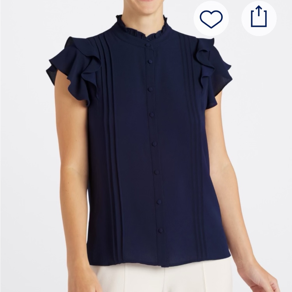 Cece Women's Short Sleeve Pin-tuck Ruffled Button-up Blouse